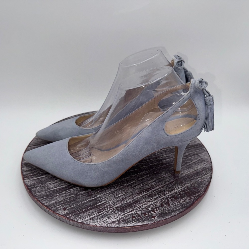 Marc Fisher Pumps Womens 10 Tammye Tassel Heels Blue Suede Pointed Toe Shoes - Picture 4 of 10
